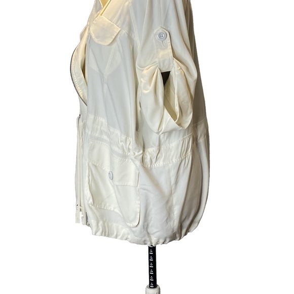 CATHERINE MELANDRINO White 100% Silk Utility Jacket Quiet Luxury Plus Size 14 - Picture 7 of 16